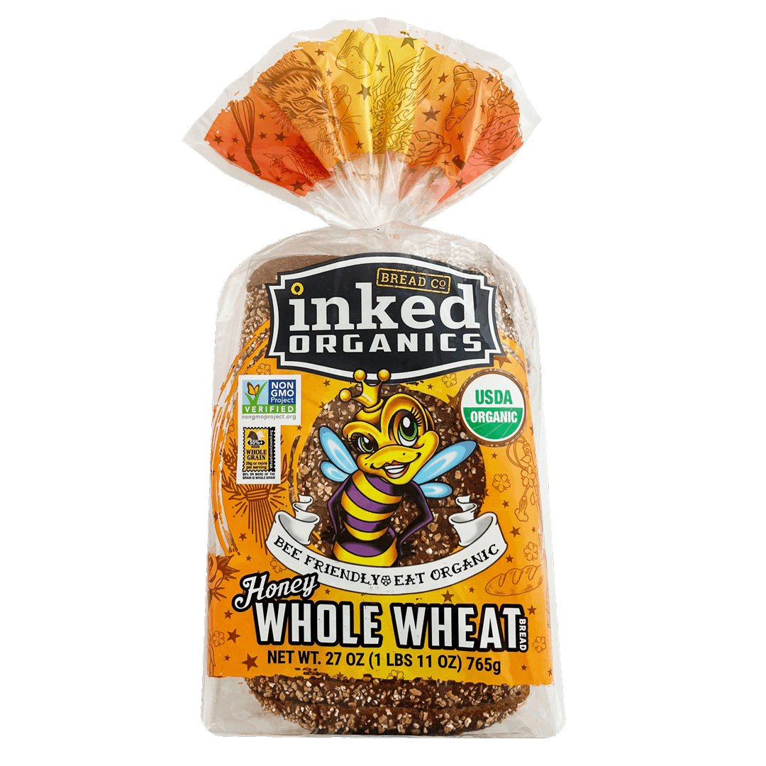 Package of Inked Bread's Organic Honey Whole Wheat bread